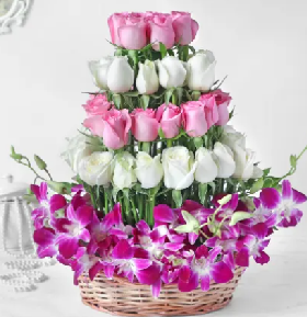 Orchids and Roses flower basket Online order in Hyderabad